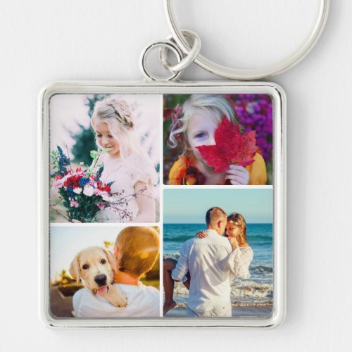 Engravable Metal 4 Photo Rounded Keychain