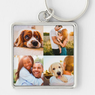 Engravable Metal 4 Photo Square Keychain