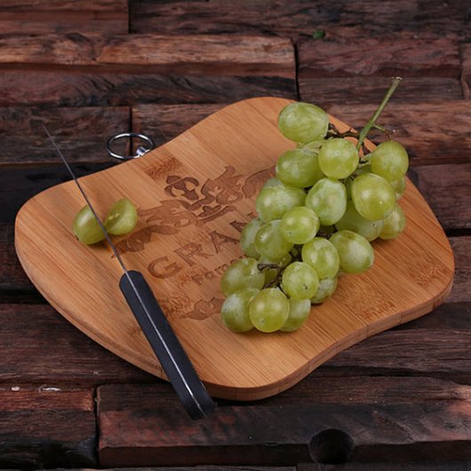 Engraved Apple Shaped Bamboo Cutting Board (Top)