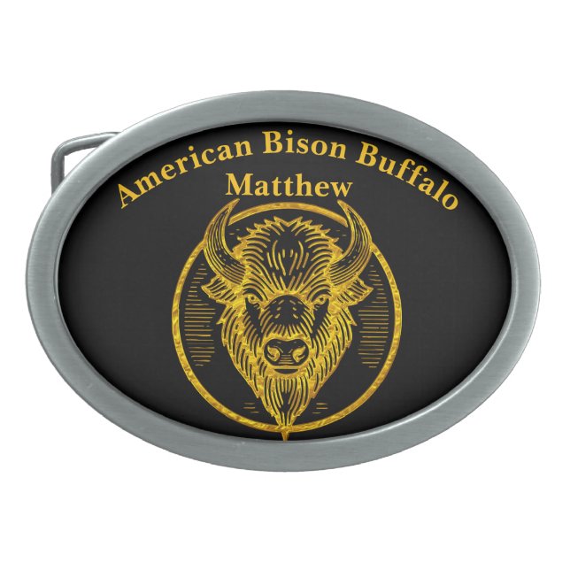 Engraved Bison Buffalo Head in Circular Design Belt Buckle (Front)