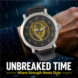 Engraved Bison Buffalo Head in Circular Design Watch