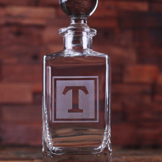 Engraved Block Monogram Whiskey Glass Decanter (Detail)