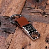 Engraved Box and Brown Leather & Steel Keychain (Top)