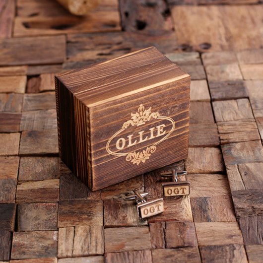 Engraved Box and Silver & Wooden Cufflinks (Front)