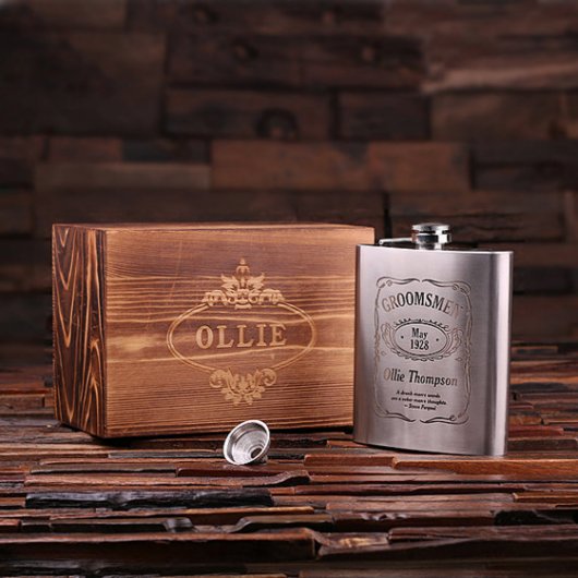 Engraved Box & High Quality 18 oz. Steel Flask (Front)