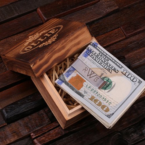 Engraved Box  Modern Monogram Steel Money Clip