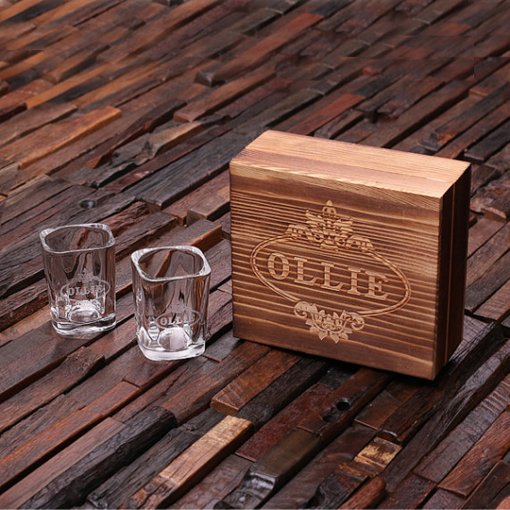 Engraved Box & Pair of Modern Shot Glasses Zazzle