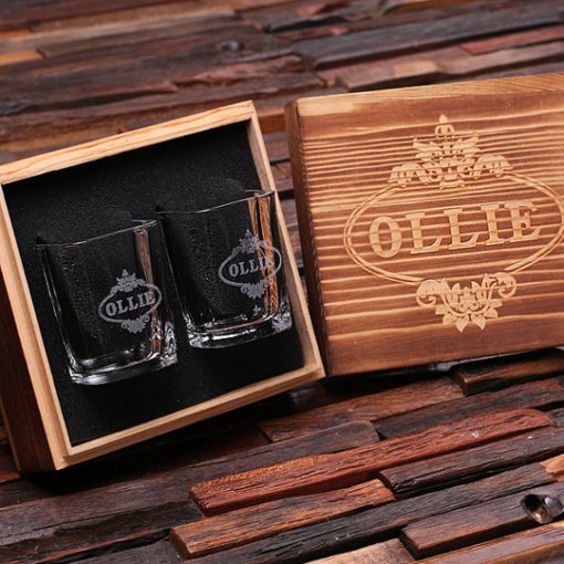 Engraved Box & Pair of Modern Shot Glasses Zazzle