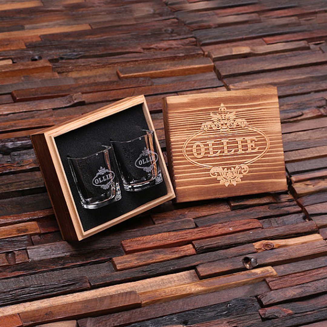 Engraved Box & Pair of Modern Shot Glasses Zazzle