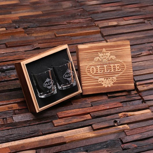 Engraved Box & Pair of Modern Shot Glasses (Inside)