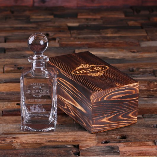 Engraved Box & Quality Round Lid Glass Decanter (Front)