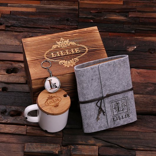 Engraved Box Set of Gray Mug, Keychain & Journal (Top)