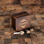 Engraved Box Set: Wooden Tie Bar & Oval Cufflinks (Front)