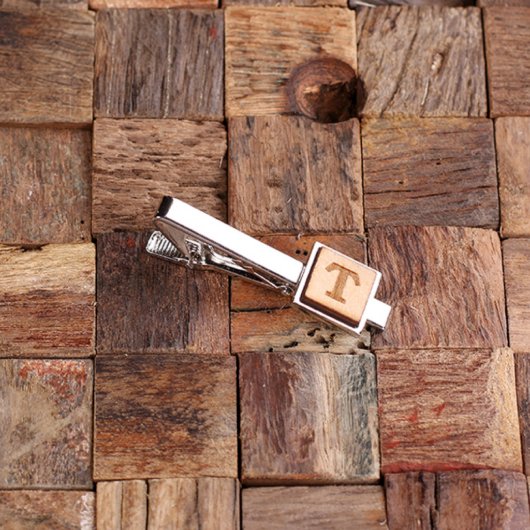Engraved Box Set: Wooden Tie Bar & Oval Cufflinks (Front Left)