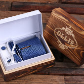 Engraved Box with Clip and Blue Squares Tie (Inside)