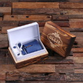 Engraved Box with Clip and Blue Squares Tie (Inside)