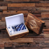 Engraved Box with Clip and Dark Blue Striped Tie (Inside)