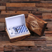 Engraved Box with Clip & Light Blue Striped Tie (Inside)