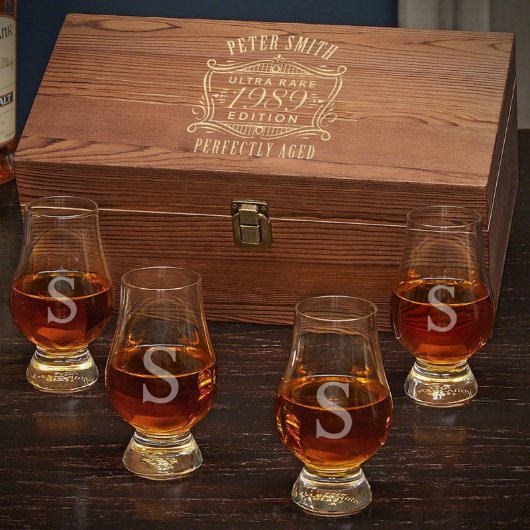 Engraved Box with Set of 4 Glencairn Whiskey Glass (Front)