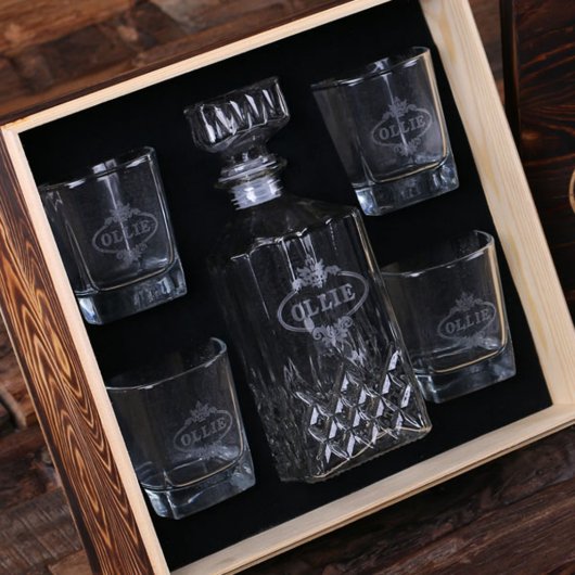Engraved Box with Whiskey Glasses & Decanter (Inside)