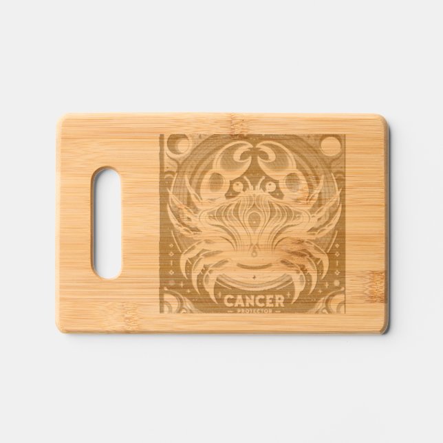 Engraved Cancer Zodiac Bamboo Cutting Board | Crab (Front)