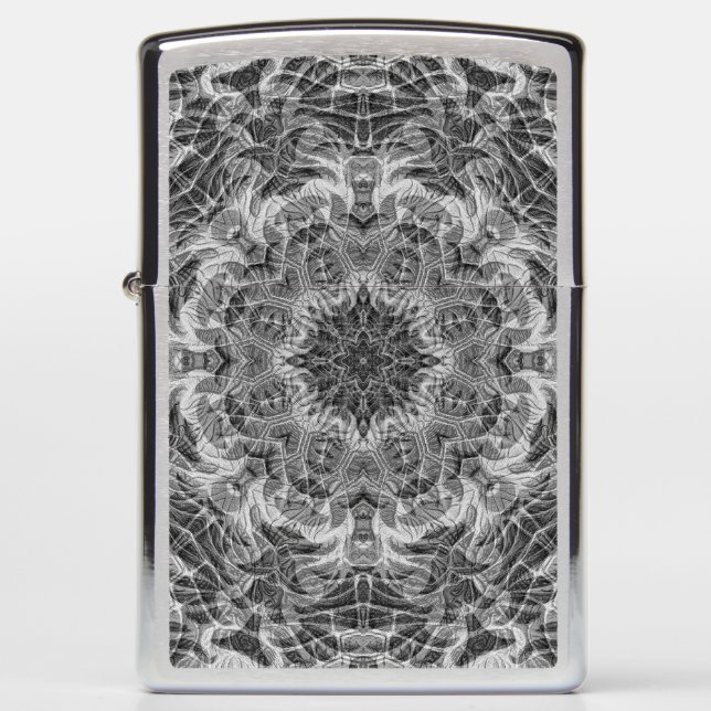 Engraved Charcoal Ghost Mandala Zippo Lighter (Front)