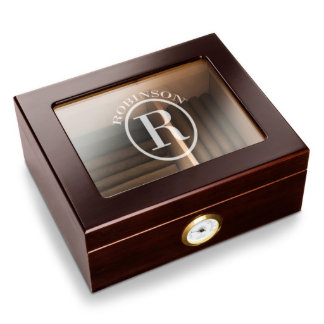 Engraved Circle Monogram Mahogany Cigar Humidor
