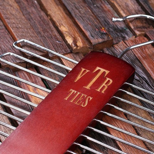 Engraved Classic Monogram Cherry Wooden Tie Hanger (Top)