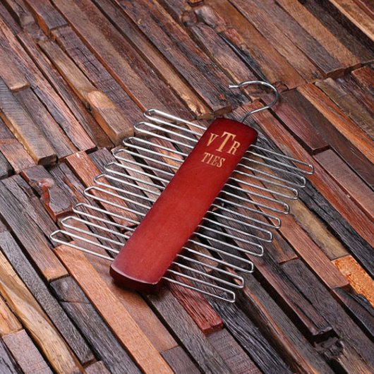 Engraved Classic Monogram Cherry Wooden Tie Hanger (Top)