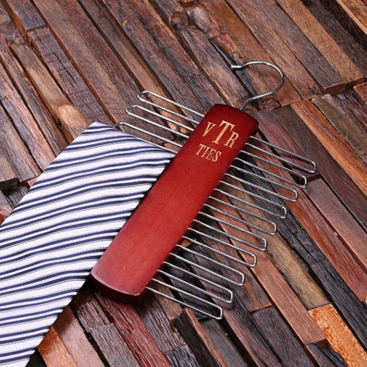 Engraved Classic Monogram Cherry Wooden Tie Hanger (Top)