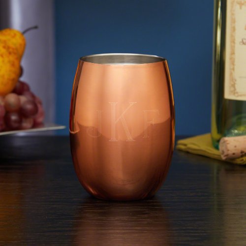 Engraved Classic Monogram Copper Wine Glass