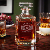 Engraved Crystal Decanter Set With Cigar Glasses (Front Left)