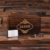 Engraved Cufflink Set with Tie Bar and Money Clip (Front)