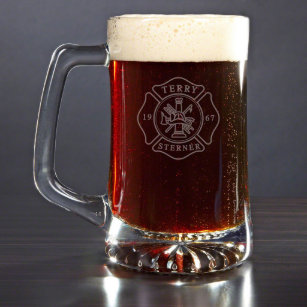 Engraved Durable Firefighter Glass Beer Mug