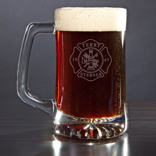 Engraved Durable Firefighter Glass Beer Mug (Front)