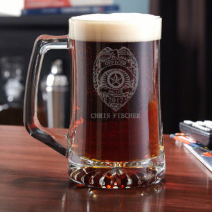 Engraved Durable Police Badge Glass Beer Mug