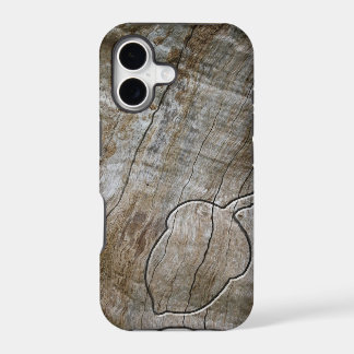 Engraved effect acorn on wood iPhone 17 case