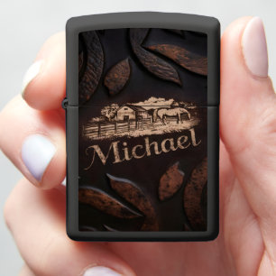 Engraved Faux Leather Plaque Zippo Lighter