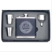 Engraved Faux Leather Shot Glasses and 6 oz. Flask (Front)