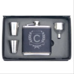 Engraved Faux Leather Shot Glasses Set & Hip Flask<br><div class="desc">Groomsmen Gift - Black Leatherette 6 oz Stainless Steel Flask - Leatherette Gift Box - Custom Engraved Design - Choice of Design, Name, Title & Date - Monogrammed. Professionally Laser Engraved with a permanent design. *Laser Engraved Not a Vinyl Decal* Great gift for any member of Bridal Party, Birthday, Holiday....</div>