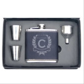 Engraved Faux Leather Shot Glasses Set & Hip Flask (Front)