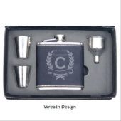 Engraved Faux Leather Shot Glasses Set & Hip Flask (Front)