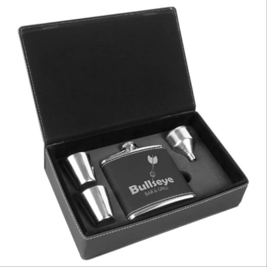 Engraved Faux Leather Shot Glasses Set & Hip Flask (Top)
