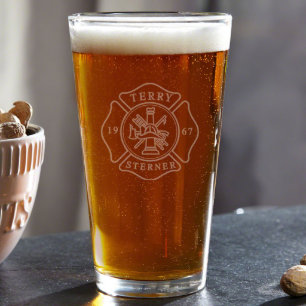 Engraved Fire and Rescue Firefighter Pint Glass
