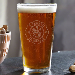 Engraved Fire and Rescue Firefighter Pint Glass