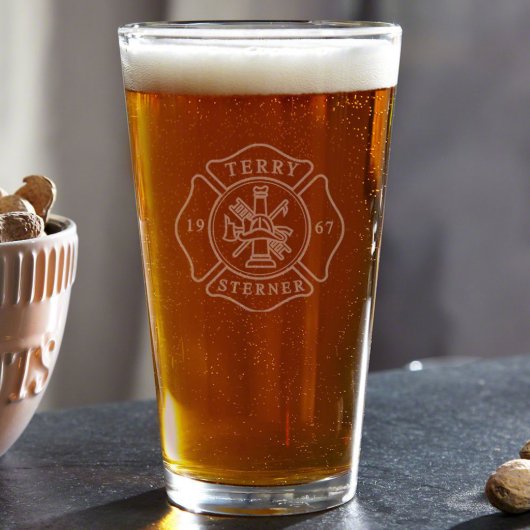 Engraved Fire and Rescue Firefighter Pint Glass (Front)