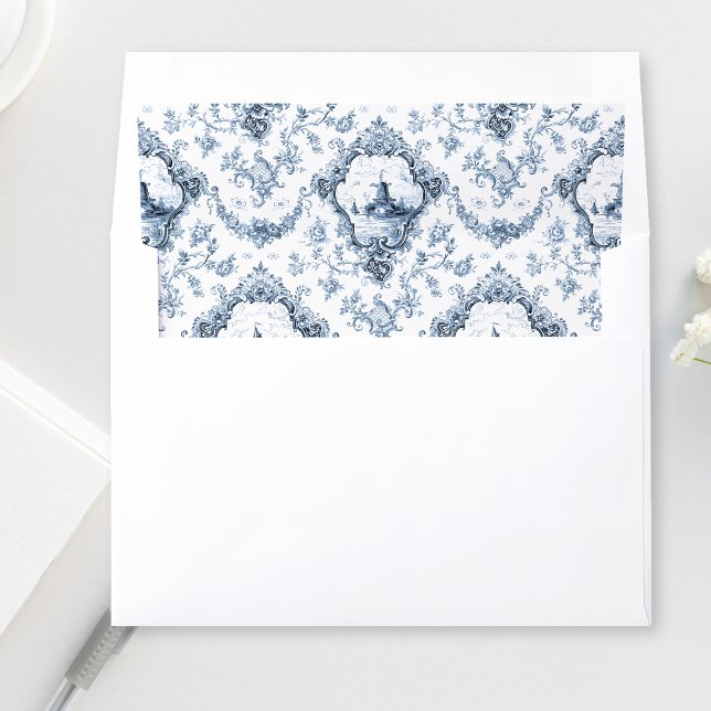 Engraved Floral Toile w/Windmill & Boats-Blue Envelope Liner (Creator Uploaded)
