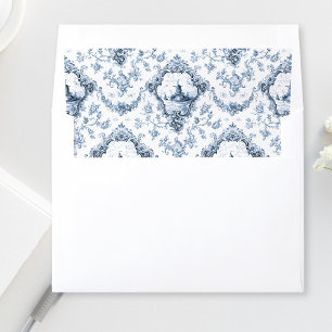 Engraved Floral Toile w/Windmill & Boats-Blue Envelope Liner