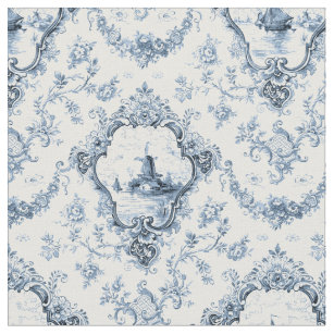 LIGHT BLUE BROWN French Toile Print Cotton Flannel Fabric (45 in.) Sol