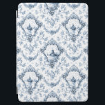 Engraved Floral Toile w/Windmill & Boats-Blue iPad Air Cover<br><div class="desc">Elegant classic engraved blue and white floral toile pattern featuring windmill and sailboat vignettes in ornate Rococo medallions with garlands of roses and swirling vines. Pattern is seamless and can be scaled up or down.</div>